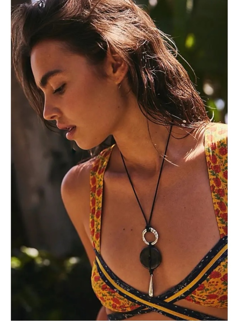 Free People Waterhouse Long Pendant Necklace Black NWT Western Bohemian Choker